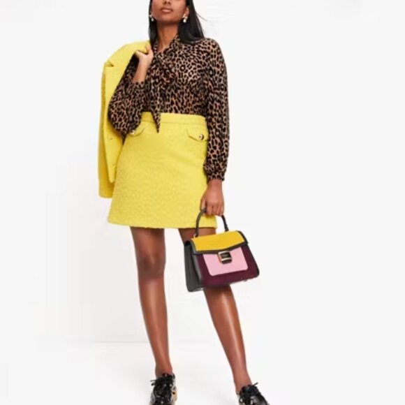 NWT Kate Spade Tonal Leopard Textured Jacquard Wool-Blend A-Line Skirt XL $268 - Picture 8 of 10